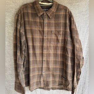 Quicksilver Men's Brown Plaid with Floral/Skull accent Button Down Shirt
